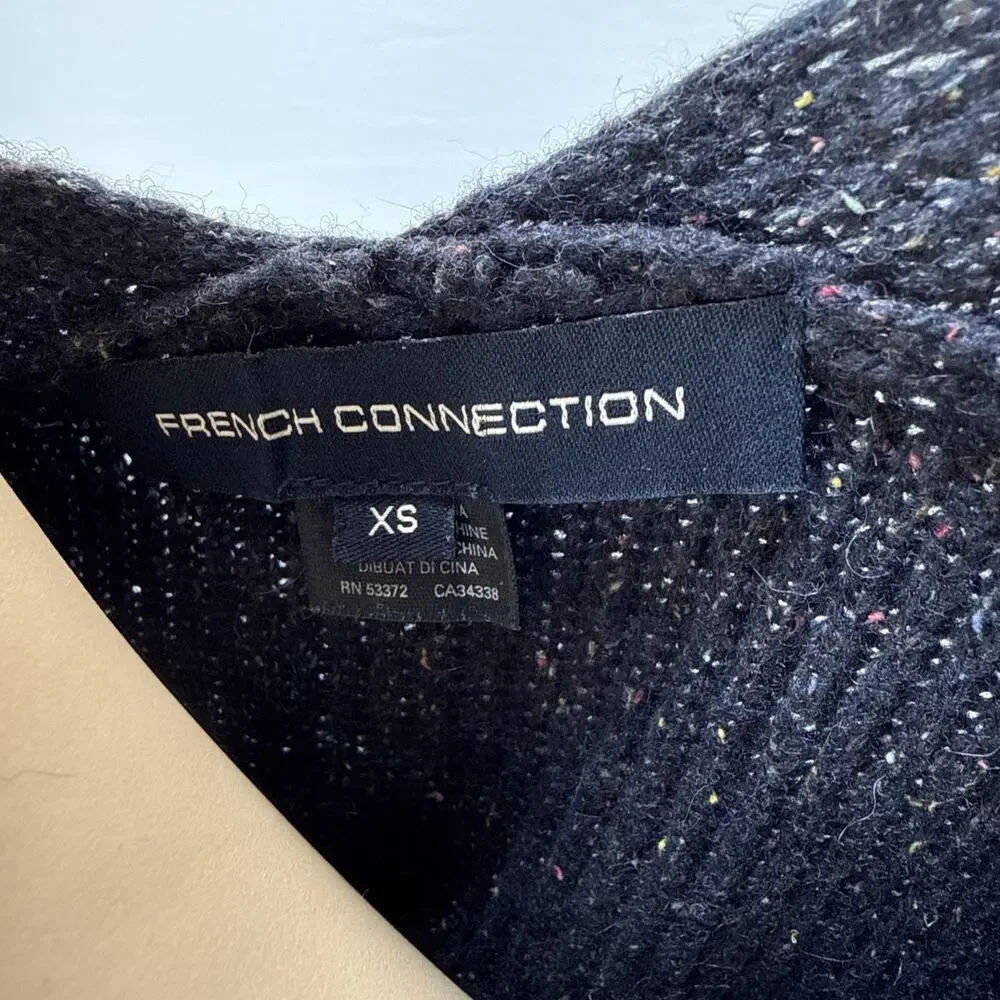 French Connection Donegal Ribbed Knit V-neck Oversized Sweater Size XS Wool Silk